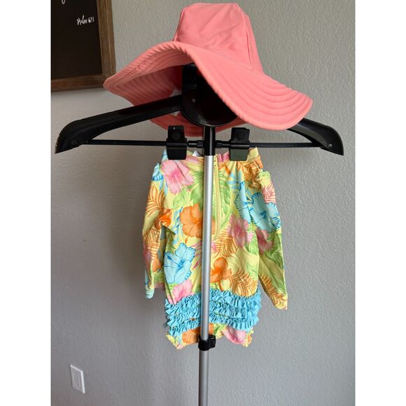 Ruffle Butts Happy Hula One Piece Rash Guard Baby Girl One Piece Swimsuit 12-18m - Picture 3 of 6